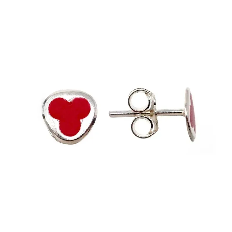 Pendientes plata Ley 925m detalles esmaltado rojo 7x7mm. niña cierre presión