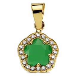 Colgante oro 18k flor piedra verde circonitas 9mm.  [AB3323]