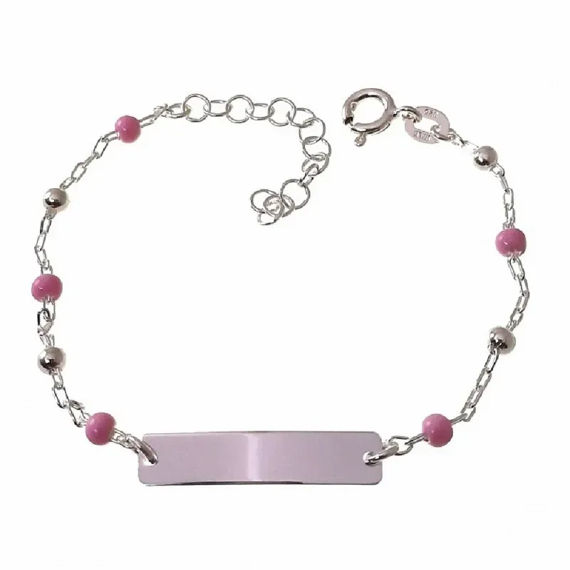 Esclava plata Ley 925m niña 15 cm. piedras color rosa combinadas chap