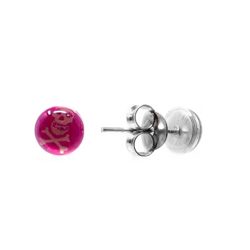 Pendientes plata Ley 925m calavera rosa 5mm. cierre presión
