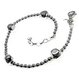 Pulsera plata Ley 925m bolas 3mm. combinada motivos 18cm. [AB3548]