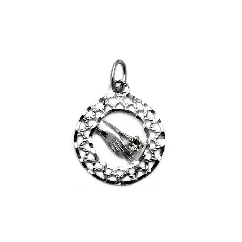 Colgante plata Ley 925m redondo mano circonita blanca 16mm. [AB4136]