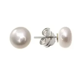 Pendientes plata Ley 925m casquilla perla botón 9mm. [AB1365]