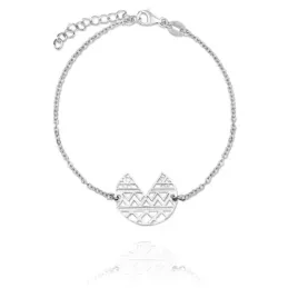 Pulsera plata Ley 925m mujer 16.5cm. rodiada luna invertida azteca centro cenefa calada mosquetón