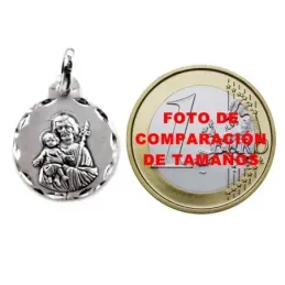 Medalla colgante plata Ley 925m maciza 16mm. San José borde tallado trasera lisa