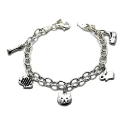 Pulsera plata Ley 925m fetiche 19.5cm. motivos mascotas [AB0973]
