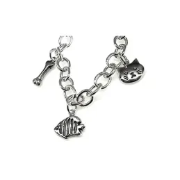 Pulsera plata Ley 925m fetiche 19.5cm. motivos mascotas [AB0973]