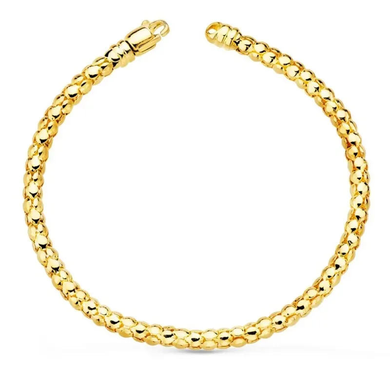 Pulsera oro 18k mujer 20 cm. coreana hueca ancho 4 mm. mosquetón