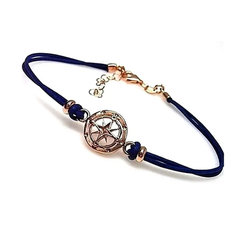 Pulsera plata ley 925m motivo brújula hilo color azul [AA9943]