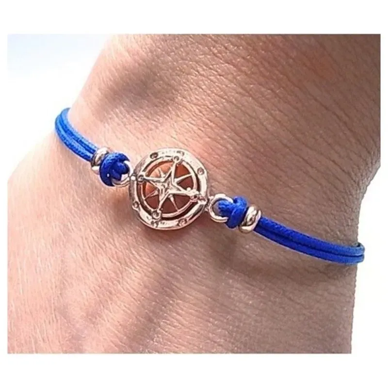 Pulsera plata ley 925m motivo brújula hilo color azul [AA9943]