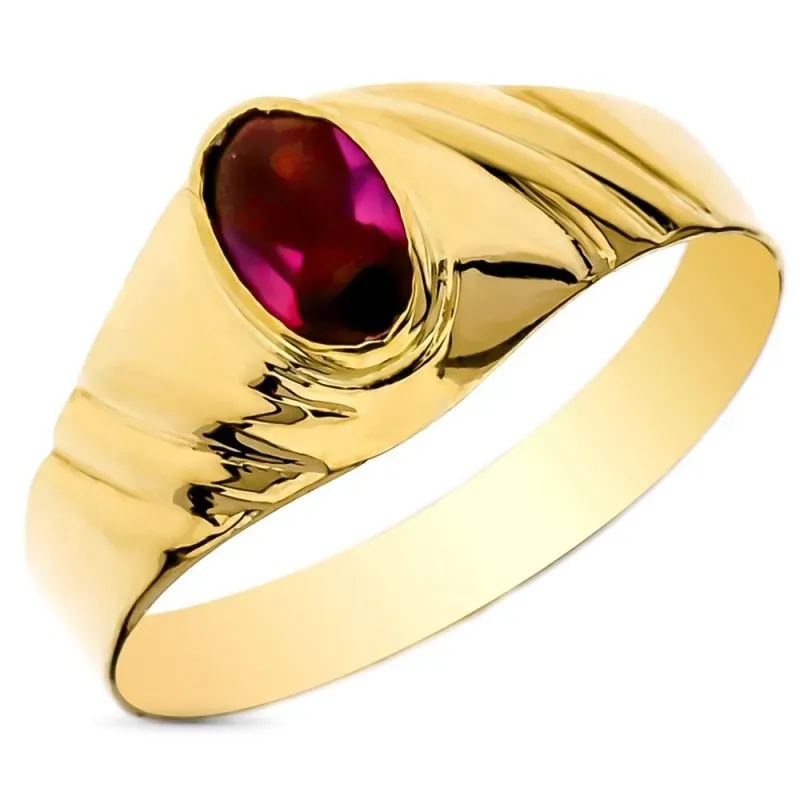 Sello oro 18k bebé centro piedra roja oval detalle gallones