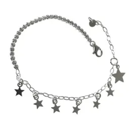 Pulsera plata Ley 925m cadena circonitas 15.5cm infantil charms trébol mariquita herradura mosquetón