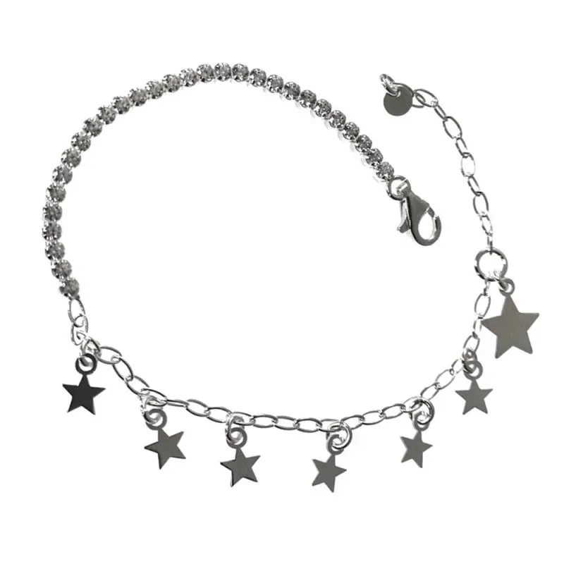 Pulsera plata Ley 925m cadena circonitas 15.5cm infantil charms trébol mariquita herradura mosquetón