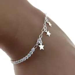 Pulsera plata Ley 925m cadena circonitas 15.5cm infantil charms trébol mariquita herradura mosquetón