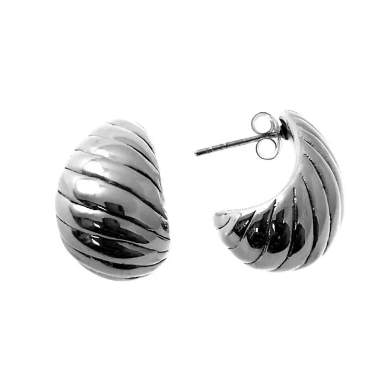 Pendientes plata Ley 925m mujer electroforming forma oval lisos rayas cierre presión