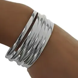 Pulsera aro plata Ley 925m mujer semanario media caña liso 7 aros diámetro 65mm. ancho 4mm.