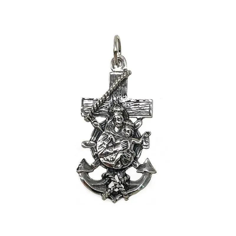 Colgante plata Ley 925m cruz marinera Virgen del Carmen 34mm. unisex ancho 19mm.
