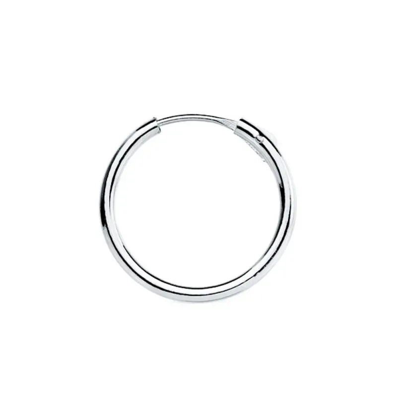 Pendiente suelto medio par oro blanco 18k aro hueco 12mm. redondo lis