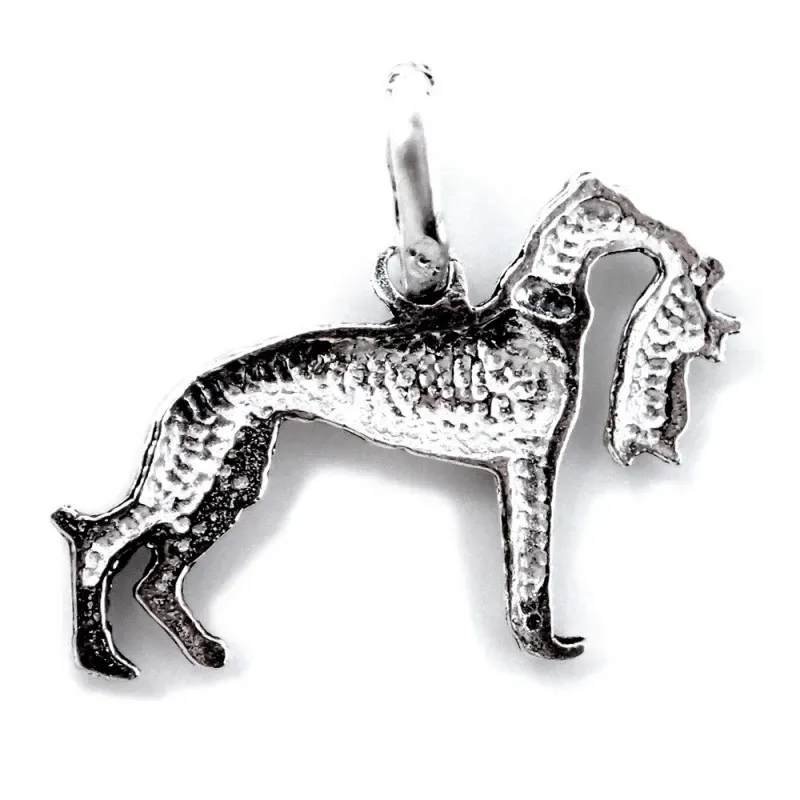 Colgante plata Ley 925m perro 23mm. raza galgo presa boca liso brillo mate