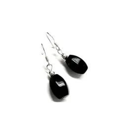 Pendientes plata Ley 925m largos piedra negra [AB1228]