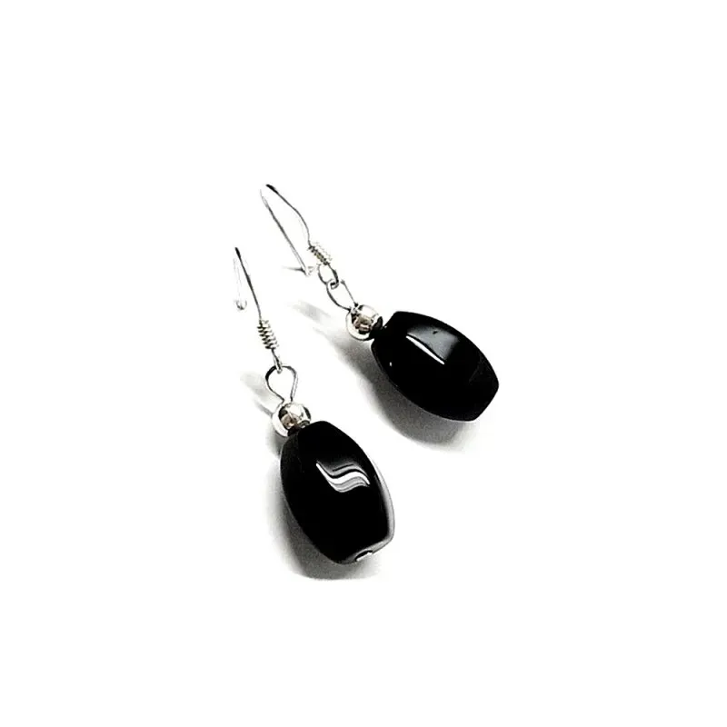 Pendientes plata Ley 925m largos piedra negra [AB1228]