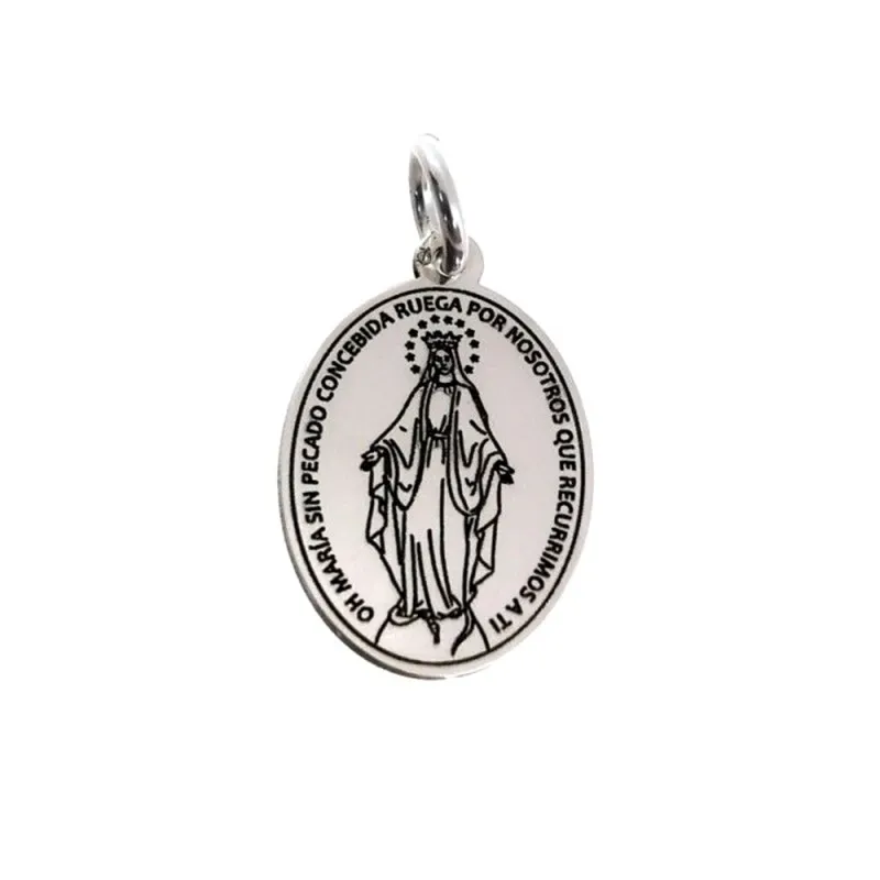 Virgen Milagrosa medalla plata Ley 925m unisex 20 mm. lisa láser