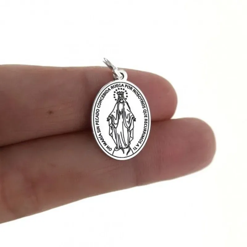 Virgen Milagrosa medalla plata Ley 925m unisex 20 mm. lisa láser