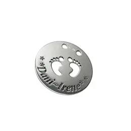 Colgante plata Ley 925m liso 34mm. pies huellas calado nombre fecha personalizado oxidado