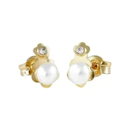 Pendientes Oro Amarillo 18k modelo Tornillería 2 Perlas Cultivadas 3mm. 2 Circonitas Medida:7,5x5mm.