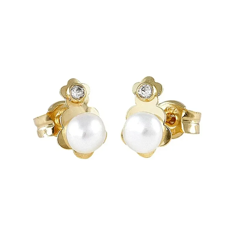 Pendientes Oro Amarillo 18k modelo Tornillería 2 Perlas Cultivadas 3mm. 2 Circonitas Medida:7,5x5mm.