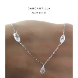 Gargantilla plata Ley 925m rodiada 42cm. detalle piedras formas ovales lágrimas cierre reasa