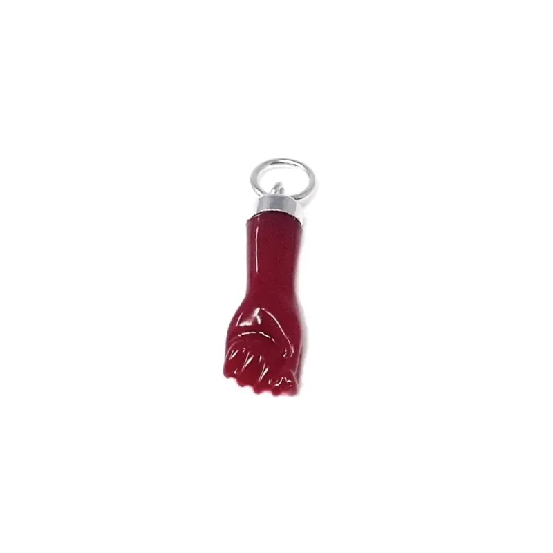 Colgante plata Ley 925m mano puño higa rojo 15mm. sintético [AB6215]