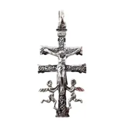 Colgante plata Ley 925m Cruz Caravaca maciza 39mm. delante Cristo atrás Virgen detalles tallados