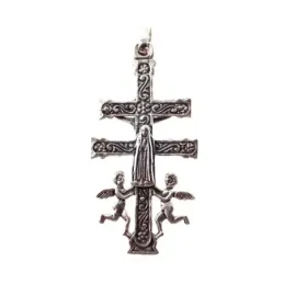 Colgante plata Ley 925m Cruz Caravaca maciza 39mm. delante Cristo atrás Virgen detalles tallados
