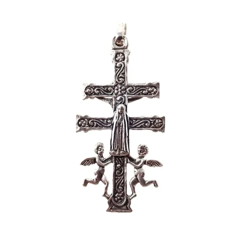 Colgante plata Ley 925m Cruz Caravaca maciza 39mm. delante Cristo atrás Virgen detalles tallados