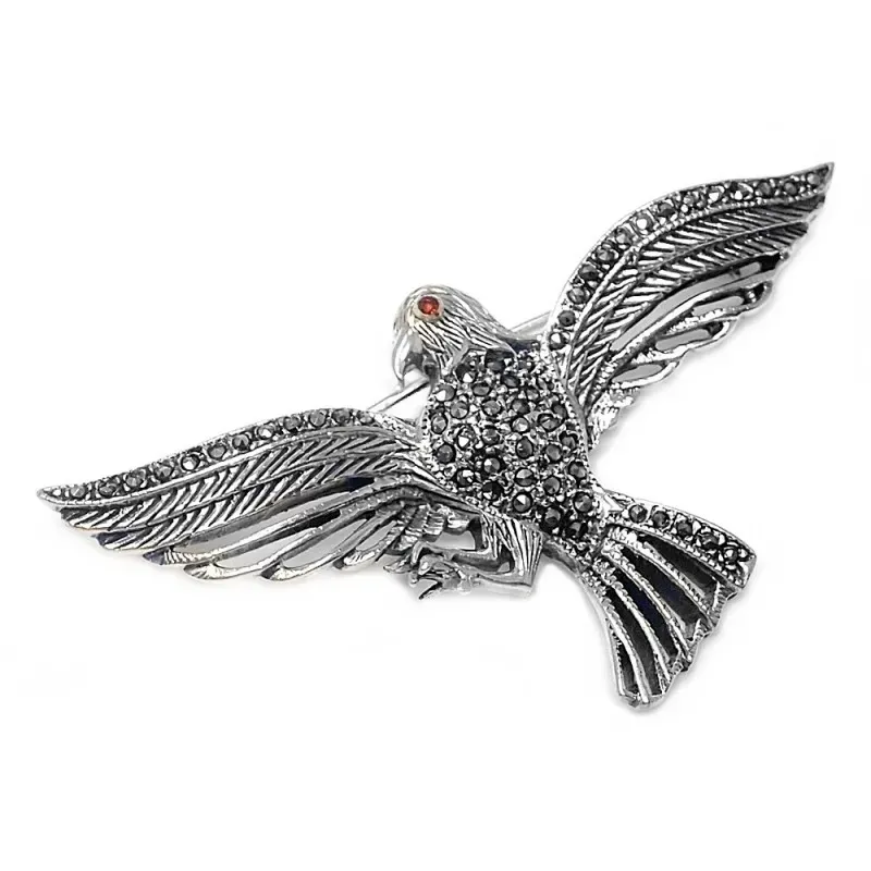 Broche alfiler plata Ley 925m oxidada águila marquesitas [AB5629]