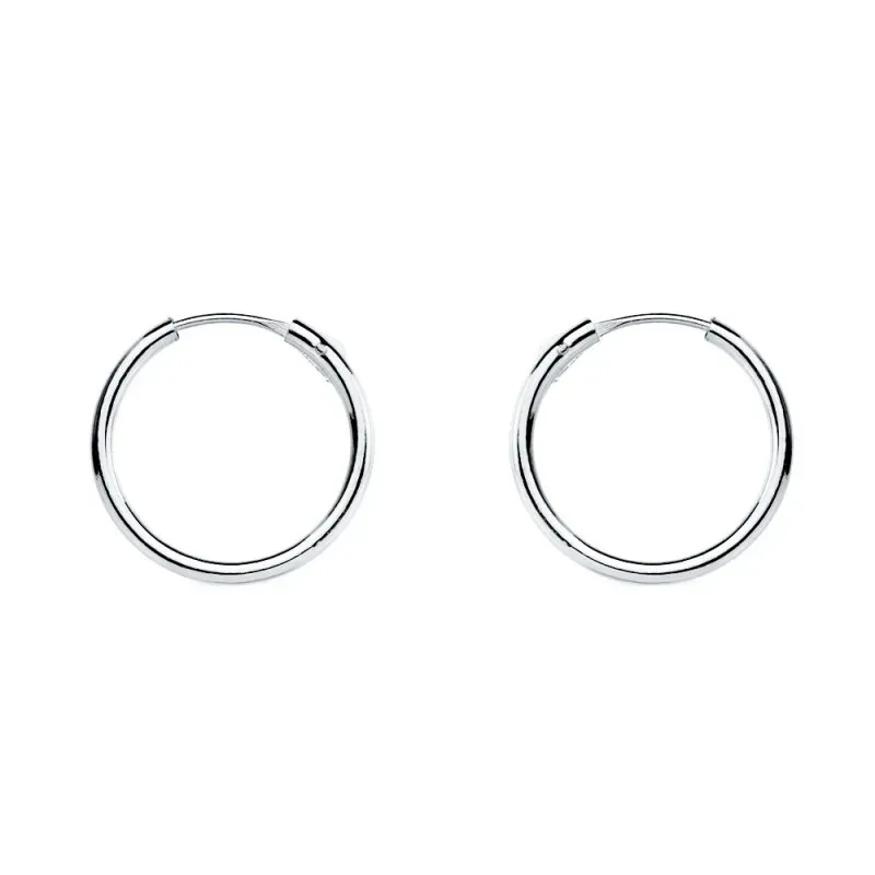 Pendientes oro blanco 18k aros huecos 12mm. redondos lisos