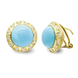 Pendientes oro 18k mujer turquesa fina combinada circonitas bordes 14