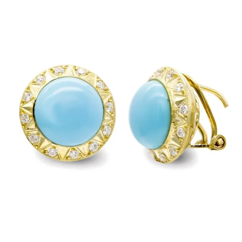Pendientes oro 18k mujer turquesa fina combinada circonitas bordes 14