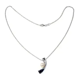Gargantilla plata Ley 925m 40cm. curvo perlas circonitas [AB9123]