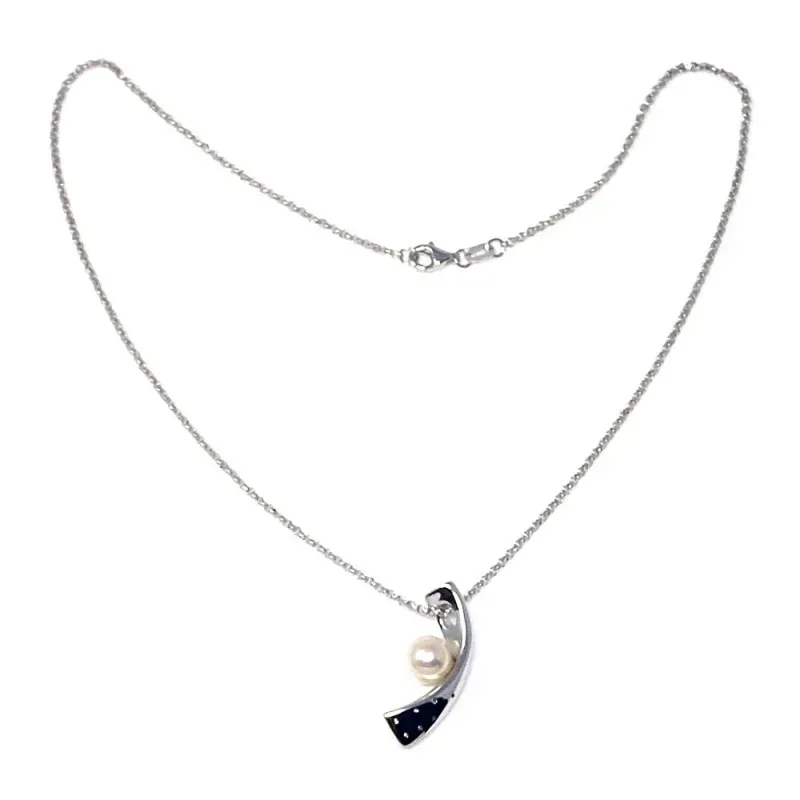 Gargantilla plata Ley 925m 40cm. curvo perlas circonitas [AB9123]