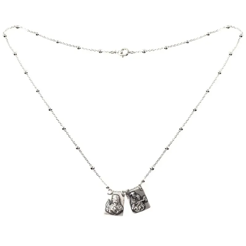 Virgen del Carmen Corazón de Jesús Collar Relicario Escapulario plata