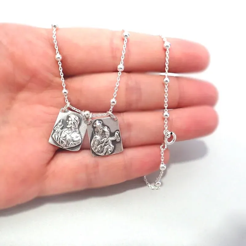 Virgen del Carmen Corazón de Jesús Collar Relicario Escapulario plata