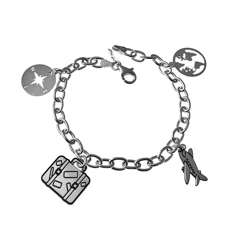 Pulsera plata Ley 925m fetiche 19cm. motivos viaje [AB6198]