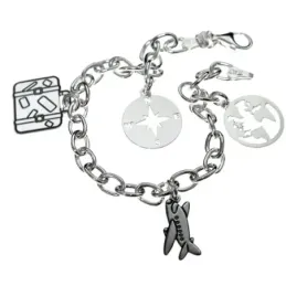 Pulsera plata Ley 925m fetiche 19cm. motivos viaje [AB6198]