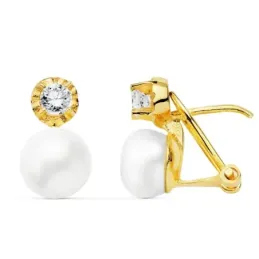 Pendientes oro 18k perlas cultivadas botón circonitas [AB8743]