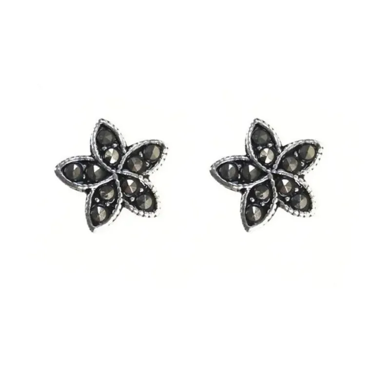 Pendientes plata Ley 925m flor 10mm. piedras marquesitas [AC0575]