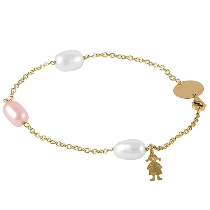Pulsera Oro Amarillo 18k modelo Bracelets (3 perlas cultivadas perilla 9×10,5mm.) Medida:18cm.