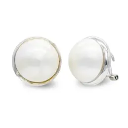 Pendientes oro blanco 18k mujer perla japonesa 14 mm. cerco liso omeg