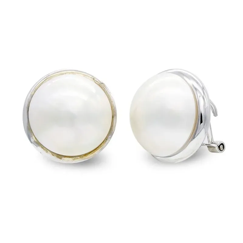 Pendientes oro blanco 18k mujer perla japonesa 14 mm. cerco liso omeg